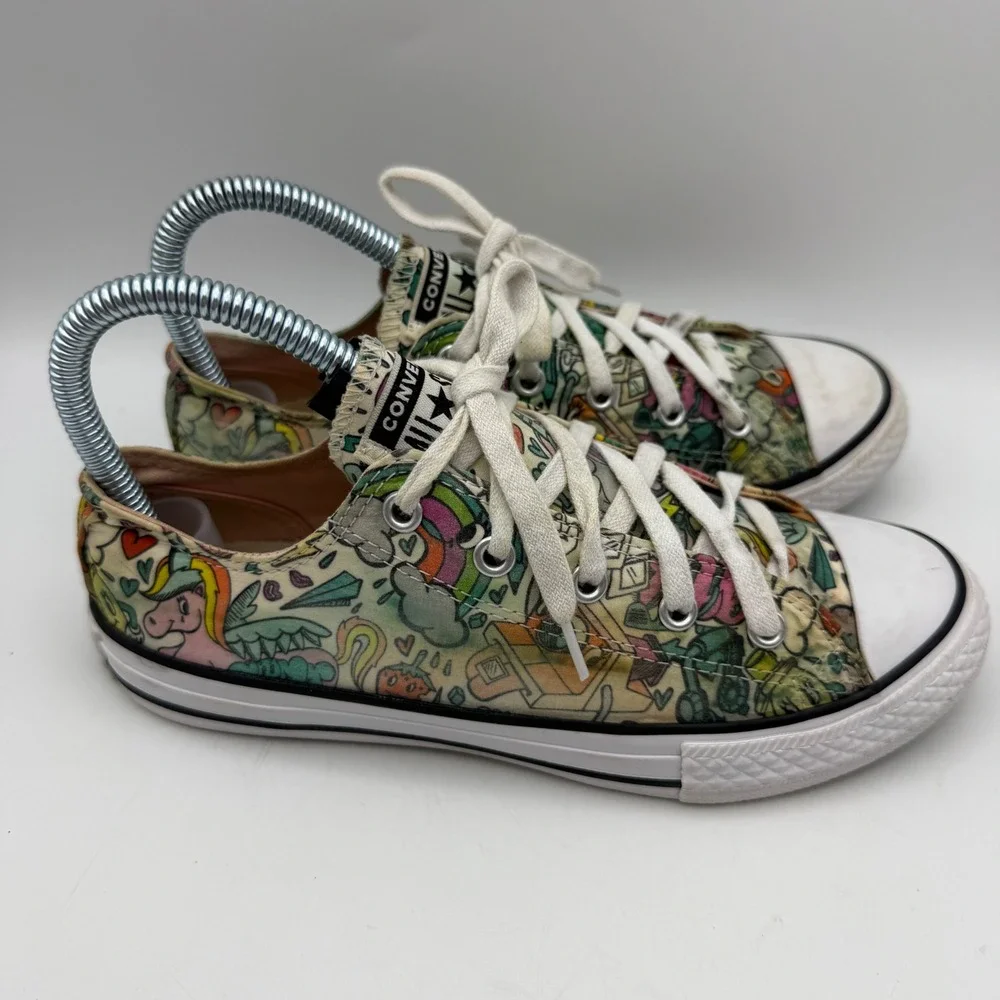 Converse All Star Shoes Kids 3 Multicolor Doodle Print Low Top Sneakers Unicorn